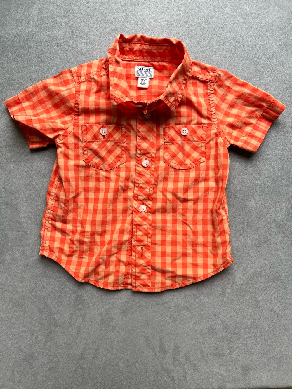 Old Navy Orange Plaid Short-Sleeve Button-Down Shirt for Kids size 18-24 months